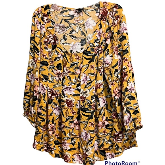 torrid Tops - Torrid Women's Size 1 3/4 Sleeve Floral Scoop Neck Boho Multicolored Lightweight